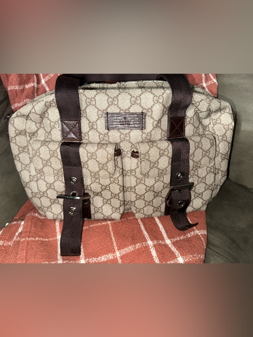 *FLASH SALE*
Authentic Gucci Monogram Canvas Satchel double pocket bag